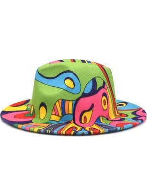 Xinhang Geniş Ağız Yün Şapka Yeni Palyaço Graffiti Fedora Şapka Erkekler ve Kadınlar Moda Panama Şapka Retro Etnik Büyük Brim Şapka Düğün Şapka | Mens Fedoras