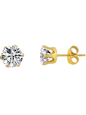 Chavin ,Çelik 5 Mm. Tek Zirkon Taş Sarı Bayan Küpe Ai09Sr