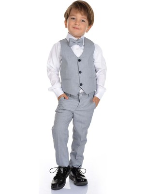 Mnk Baby Yelekli Erkek Çocuk Takım Elbise Gri Renkli Şık Model 4 Parça Set