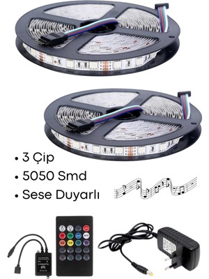 EVİMLED Sese Müziğe Duyarlı 10 Metre Rgb LED 3 Çipli 5050 Smd Tak Çalıştır Kombin