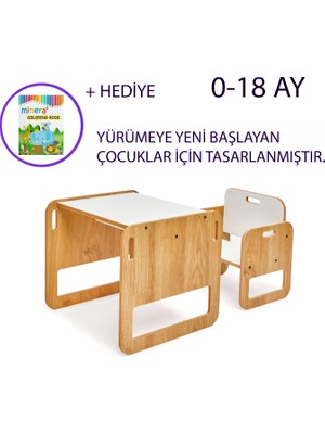 Minera 0-18 Ay Serçe Ahşap Montessori Çocuk Oyun, Çalışma ve Aktivite Masası ve Sandalyesi