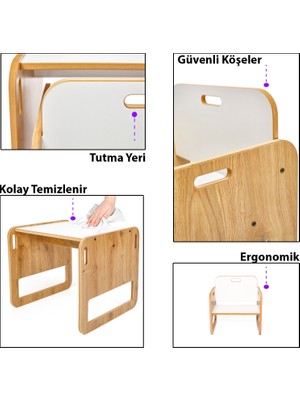 Minera 0-18 Ay Serçe Ahşap Montessori Çocuk Oyun, Çalışma ve Aktivite Masası ve Sandalyesi Seti