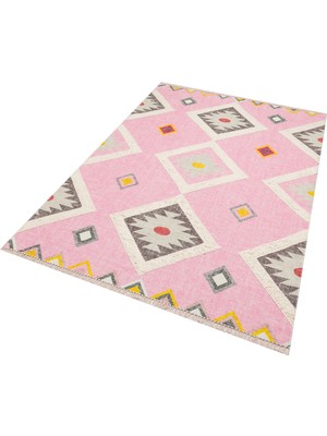 Rugs Modern Rustik 4025 Açık Pembe Etnik Desen Kilim