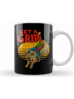 Humuts Get A Grip Funny Bull Riding Pun Kupa Bardak Porselen