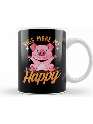 Humuts Pigs Make Me Happy Adorable Piglet Kupa Bardak Porselen