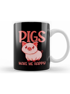 Humuts Adorable Pigs Make Me Happy Cute Piglet Pig Girl Kupa Bardak Porselen