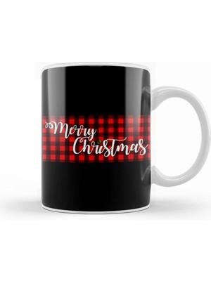 Humuts Yılbaşı Yeni Yıl Konseptli Merry Christmas Banner On Buffalo Plaid Kupa Bardak Porselen