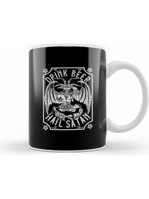 Humuts Drink Beer Hail Satan I Satanic Baphomet I Pentagram Occult Design Kupa Bardak Porselen