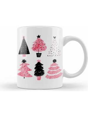 Humuts Pembe Yeni Yıl Konseptli Çam Ağaçları Kupa Bardak Porselen