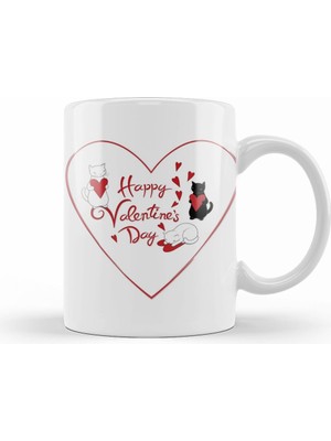 Humuts Aşk Kediler Happy Valentine's Cats Kupa Bardak Porselen
