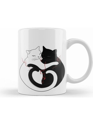 Humuts Aşk Kediler Blazing Cat Love Kupa Bardak Porselen