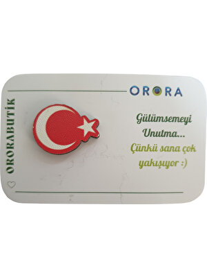 Ororabutik Türk Bayrağı Ahşap Broş -Rozet 2-3cm