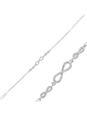 925 Gümüş Kırmızı Taşlı Sonsuzluk 925 Ayar Gümüş Bileklik