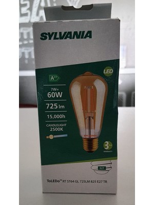 Berlin Shop Sylvanıa LED Rustik Ampul Sarı Cam ST64 7W E27 Edison Ampul 725 Lm 2500K