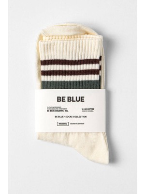 Be Blue Yeşil-Kahve Çizgili Retro Çorap