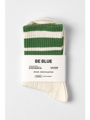 Be Blue Yeşil Çizgili Retro Çorap