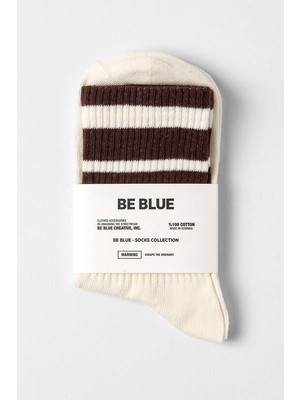 Be Blue Kahverengi Çizgili Retro Çorap