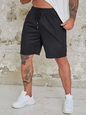 DAXİS Sportwear Company DAXİS Siyah Erkek Şort Nefes Alabilir Kumaş ile Spor Tarzı İçin Rahat Kesim