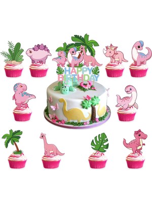 Fıy Kek Süslemek Kart Afişler 30 Adet Balon Seti 42 Adet Pink Dinosaur Parti Karikatür Dekorasyon (Yurt Dışından)