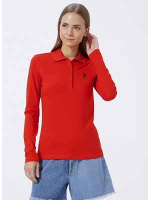 U.S. Polo Assn.  Polo Yaka Düz Kırmızı Kadın Sweatshirt TPG-SK022