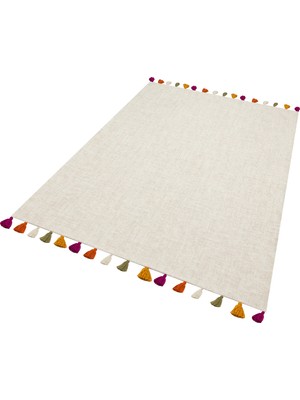 Rugs Modern Moroccan 9003 Bej Renkli Püsküllü Bohomian ve Modern Kilim