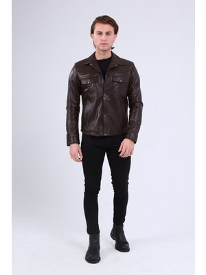 CE-YIL Erkek Deri Mont Kısa Model Düz Desenli Günlük Kullanım İçin Şık Tasarım