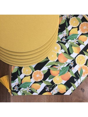 Desenizmir Amerikan Sarı Limon Papağan Desen Takım 6 Supla ve Runner Örtü