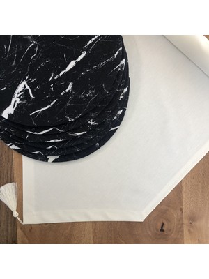 Desenizmir Amerikan Servis Siyah Mermer Desen Takım 6 Supla ve Runner Örtü Kombin 2