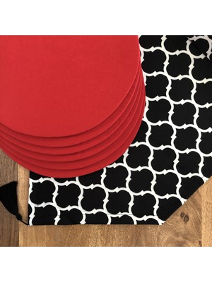 Desenizmir Amerikan Servis Siyah Moroccon Desen Takım 6 Supla ve Runner Örtü Kombin 1