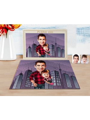 BK Kişiye Özel Baba Kız Karikatürlü 1000 Parça Profesyonel Puzzle-2