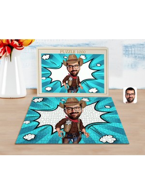 BK Kişiye Özel Kovboy Karikatürlü 1000 Parça Profesyonel Puzzle-1
