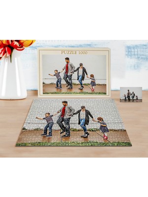 BK Kişiye Özel Tam Boy Aile Karikatürlü 1000 Parça Profesyonel Puzzle-1