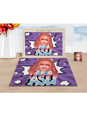 BK Kişiye Özel Isimli Kız Çocuk Karikatürlü 1000 Parça Profesyonel Puzzle-1