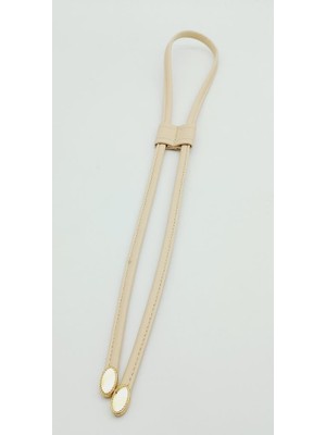 Angel Çanta Aksesuar Krem Suni Deri Dikişli Büzgü Light Gold Metalli