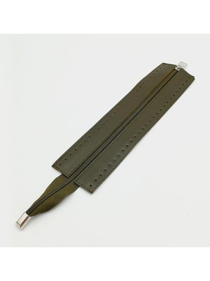 Angel Çanta Aksesuar Haki Renk 28 cm Derili Fermuar Gümüş Metalli