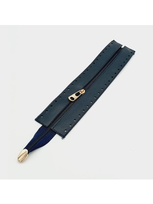 Angel Çanta Aksesuar Lacivert Renk 28 cm Derili Fermuar Light Gold Metalli