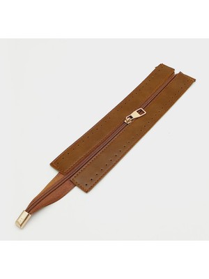 Angel Çanta Aksesuar Taba Renk 28 cm Derili Fermuar Light Gold Metalli