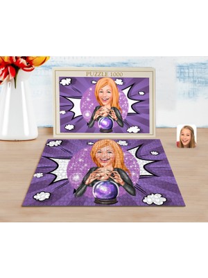 BK Kişiye Özel Kadın Astrolog Karikatürlü 1000 Parça Profesyonel Puzzle-1