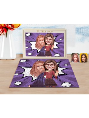 BK Kişiye Özel Kız Kardeşler Karikatürlü 1000 Parça Profesyonel Puzzle-6