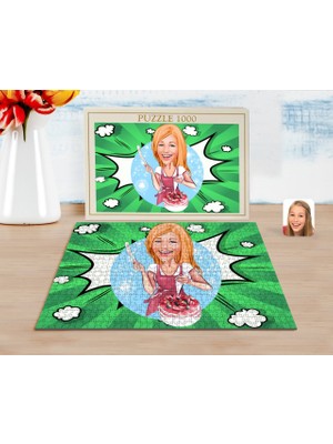 BK Kişiye Özel Kadın Aşçı Karikatürlü 1000 Parça Profesyonel Puzzle-1