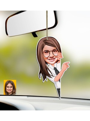 BK Kişiye Özel Kız Çocuk Karikatürlü Ahşap Araba Dikiz Ayna Süsü-1