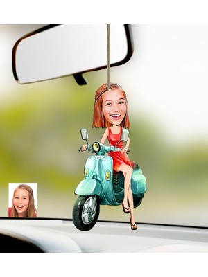 BK Kişiye Özel Bayan Karikatürlü Ahşap Araba Dikiz Ayna Süsü-23