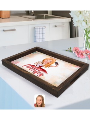 BK Kişiye Özel Prenses Karikatürlü Doğal Ahşap Tepsi-3