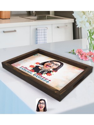 BK Kişiye Özel Dünya Güzeli Karikatürlü Doğal Ahşap Tepsi-1