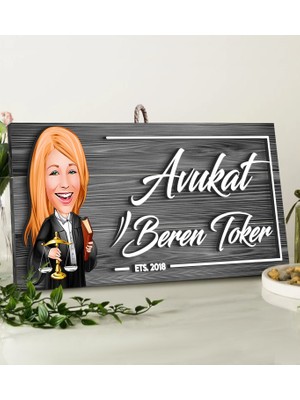 Bk Gift Kişiye Özel Avukat Karikatürlü Gri Dekoratif Ahşap Tabela-2
