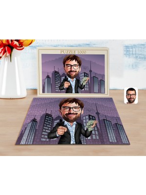 BK Kişiye Özel Erkek Milyoner Karikatürlü 1000 Parça Profesyonel Puzzle-1