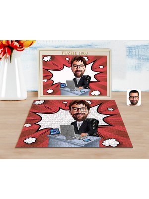 BK Kişiye Özel Erkek Genel Müdür Karikatürlü 1000 Parça Profesyonel Puzzle-1