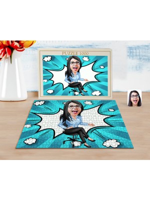 BK Kişiye Özel Kadın Patron Karikatürlü 1000 Parça Profesyonel Puzzle-5