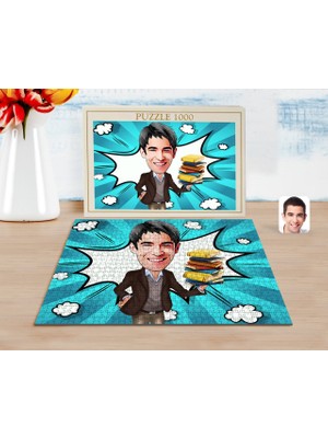 BK Kişiye Özel Erkek Öğretmen Karikatürlü 1000 Parça Profesyonel Puzzle-1