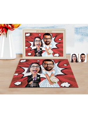 BK Kişiye Özel Sevgililer Karikatürlü 1000 Parça Profesyonel Puzzle-16